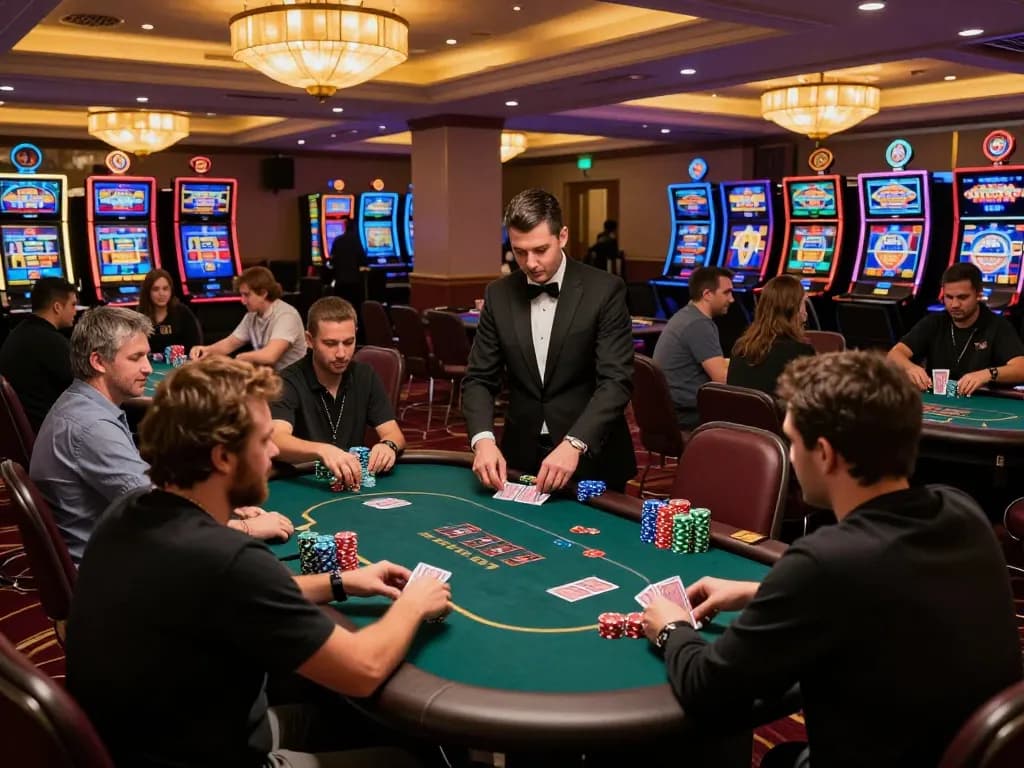 Players gamble at lively casino tables while enjoying zkjj188 gaming excitement and vibrant atmosphere.