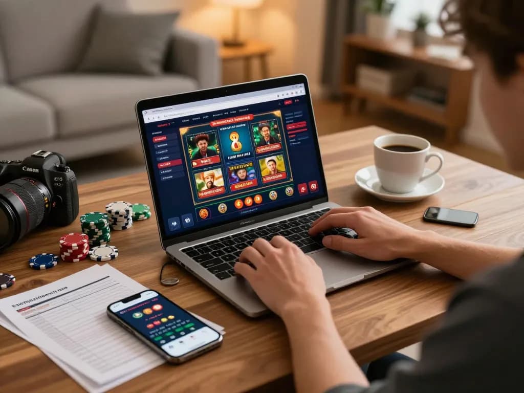 Engaged player strategizing with Keonhacai on their laptop during an online casino session.