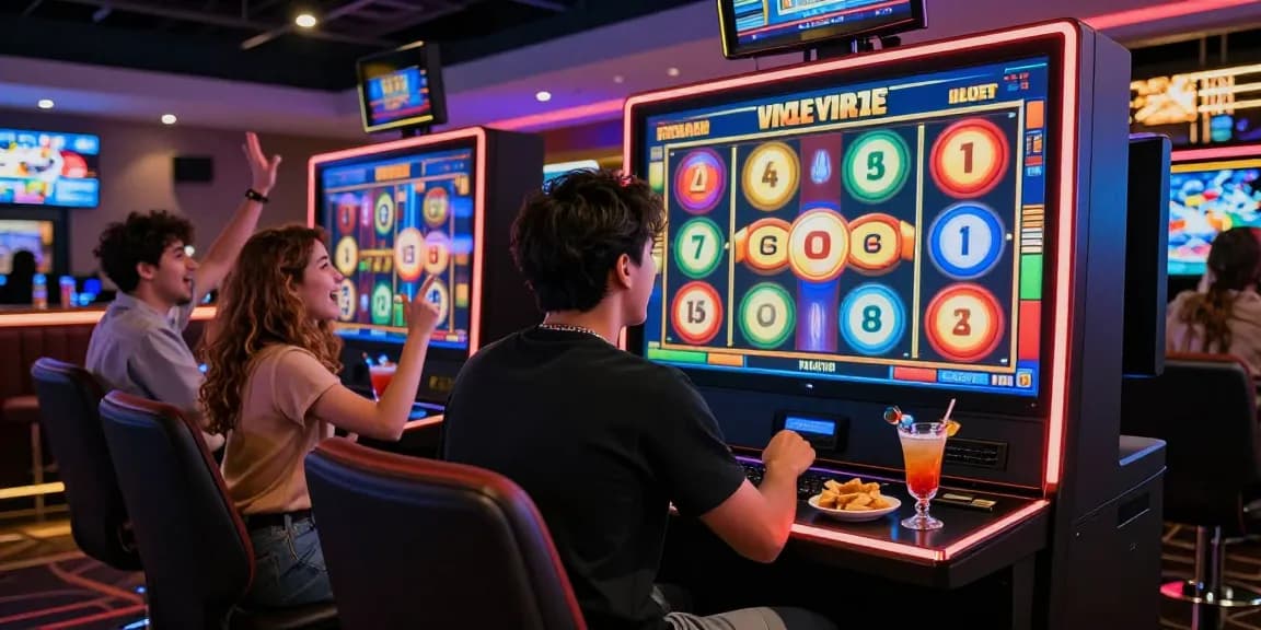 Exciting slot gaming scene featuring vibrant reels and enthusiastic players