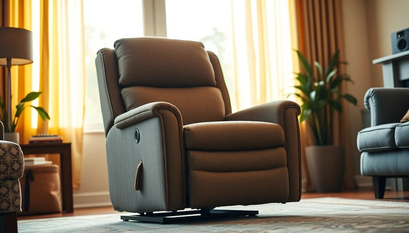 Comfortable tall man lift recliner enhancing a cozy living room with natural light.