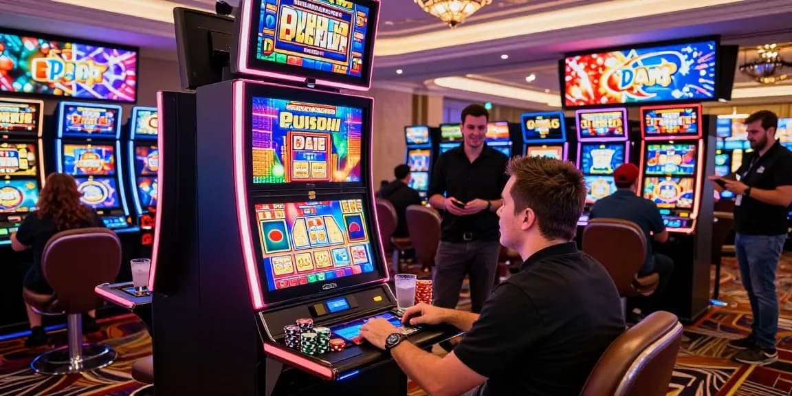 Engaging player enjoying a pragmatic slot machine in a lively casino atmosphere.