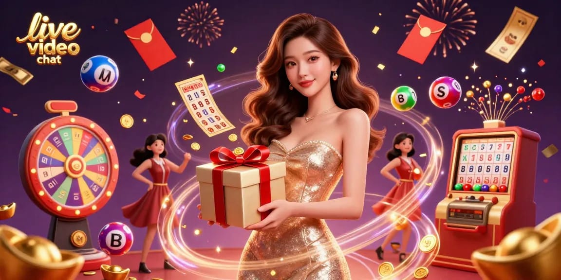 Engage in live video chat while enjoying an exciting casino atmosphere with vibrant elements.