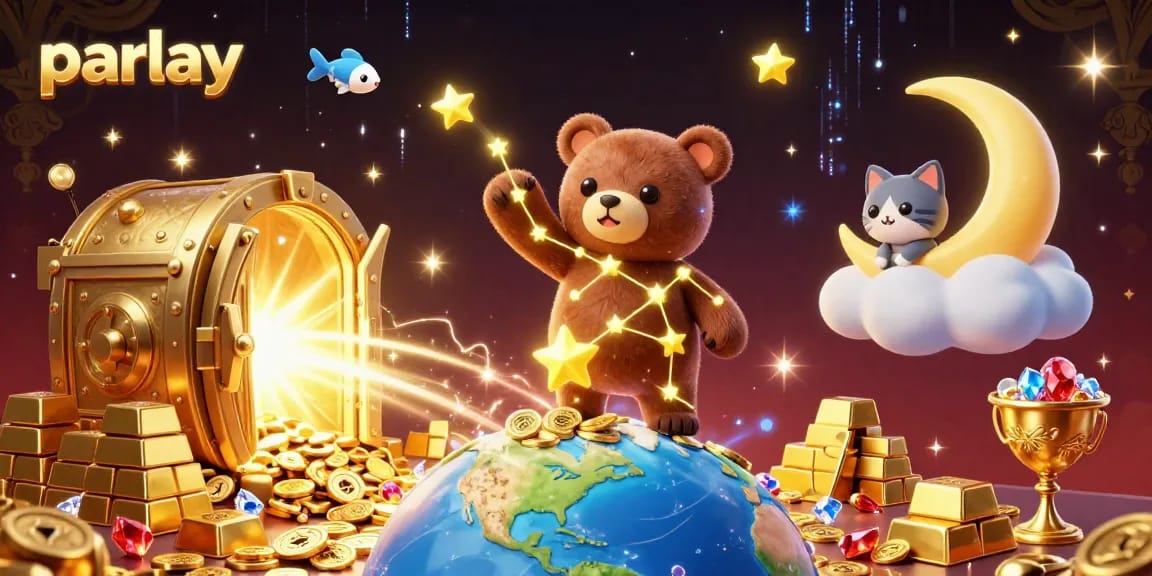 Bet on a parlay in a vibrant 3D casino illustration filled with gold and jewels.