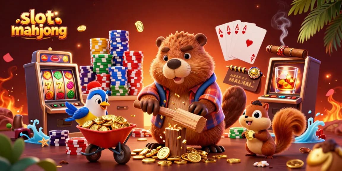 Engage in the excitement of slot mahjong with vibrant characters amidst gold coins and rich casino elements.