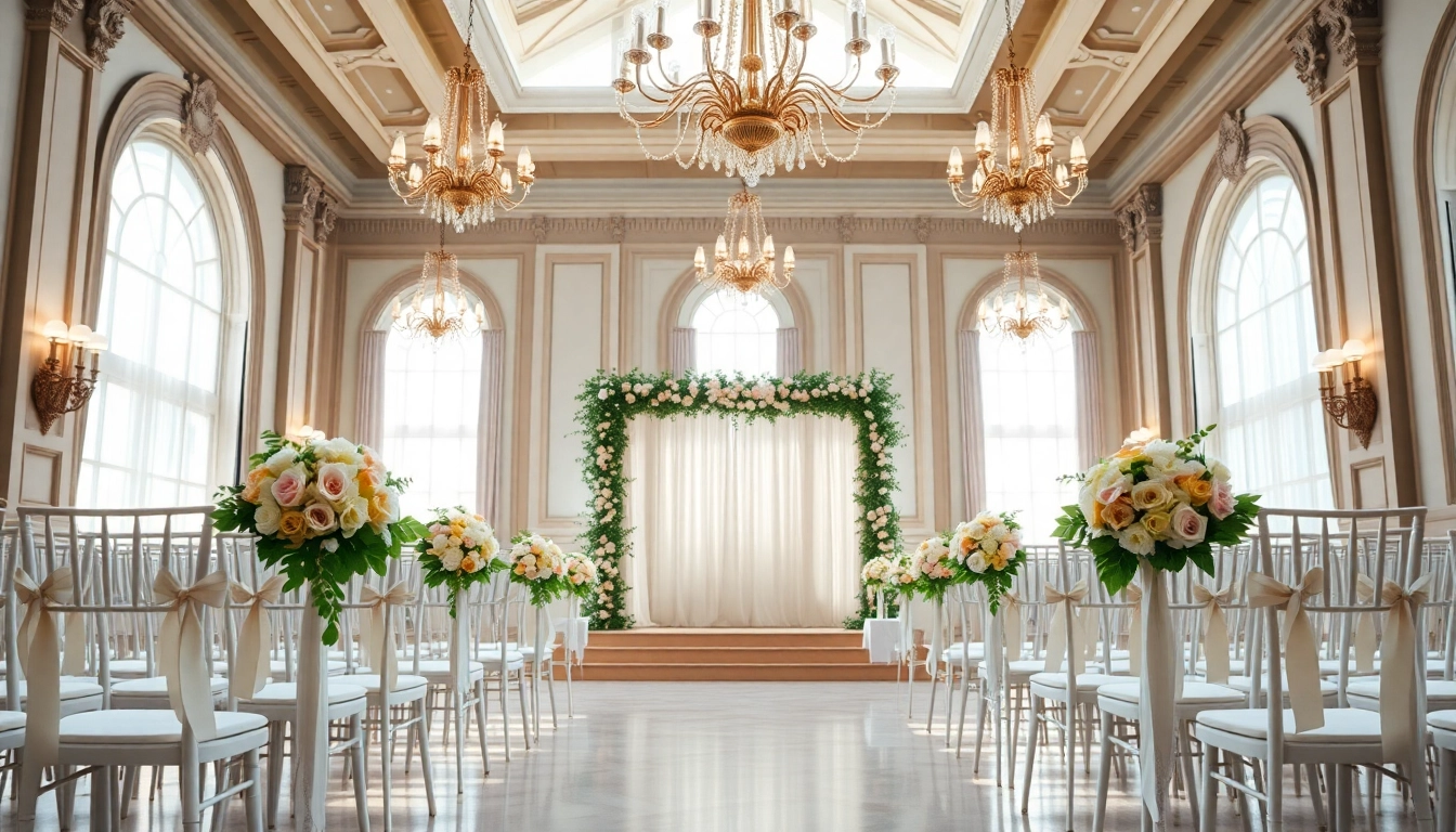 Charming Jacksonville Wedding Venue decorated for a romantic ceremony with floral accents and bright light.