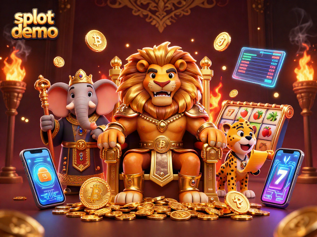 Experience thrilling slot demos with vibrant characters and crypto elements in this 3D illustration.