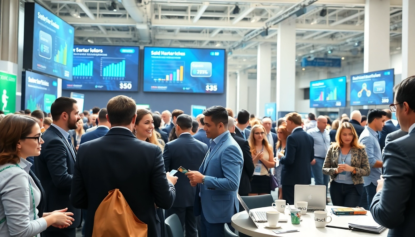 Engaged participants at a venture capital and startup conference networking and sharing ideas.