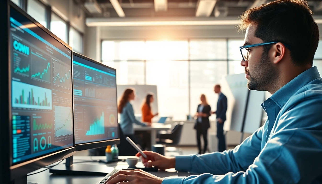 Explore AI for competitive intelligence through a professional analyst collaborating in a tech-focused office.