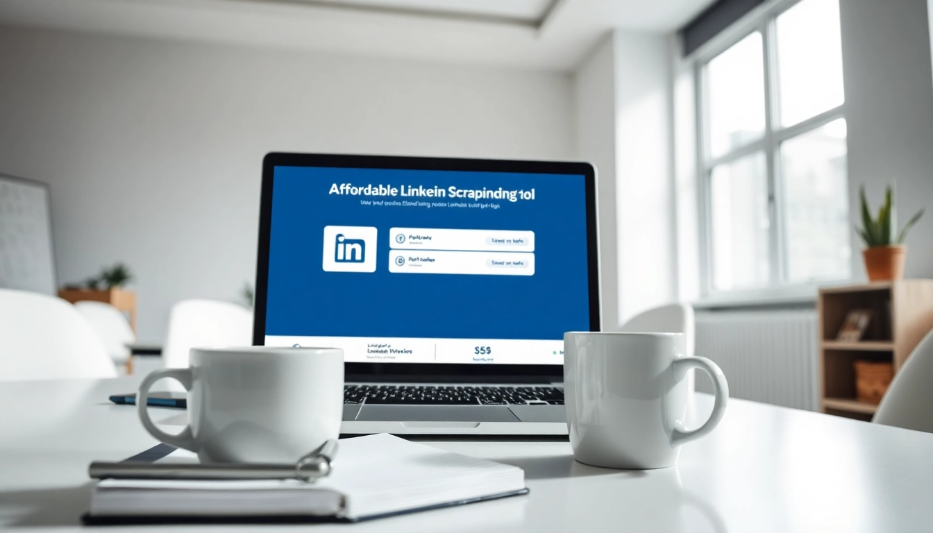 Utilizing an affordable LinkedIn scraping tool in a modern workspace environment, showcasing efficiency.