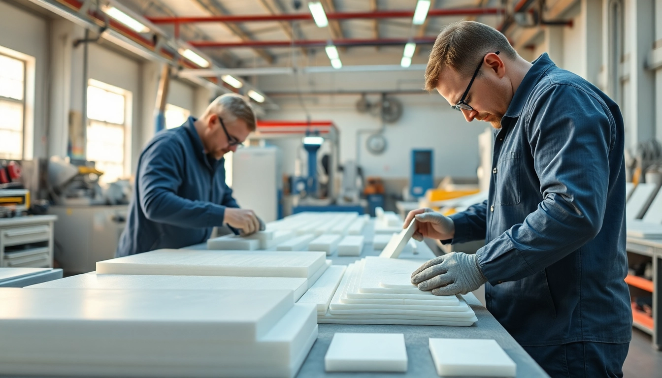 Skilled workers in a GRP Manufacturer workshop, showcasing the assembly of high-quality composite materials.