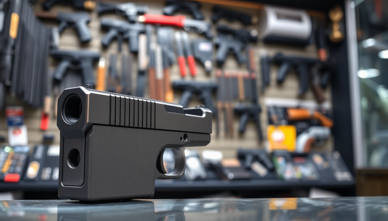 Examine a Glock 43x slide showcasing precision design and craftsmanship in an upscale setting.