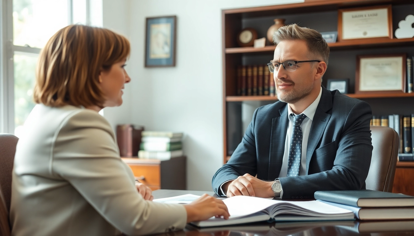 Asheville DWI defense lawyer advising a client in a professional office setting.