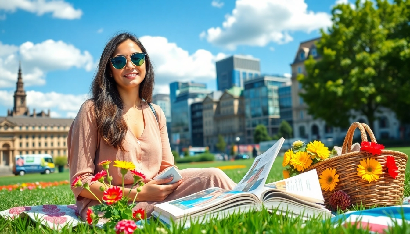 Beautiful woman enjoying a sunny day in a city park depicted in a UK Lifestyle Blog.