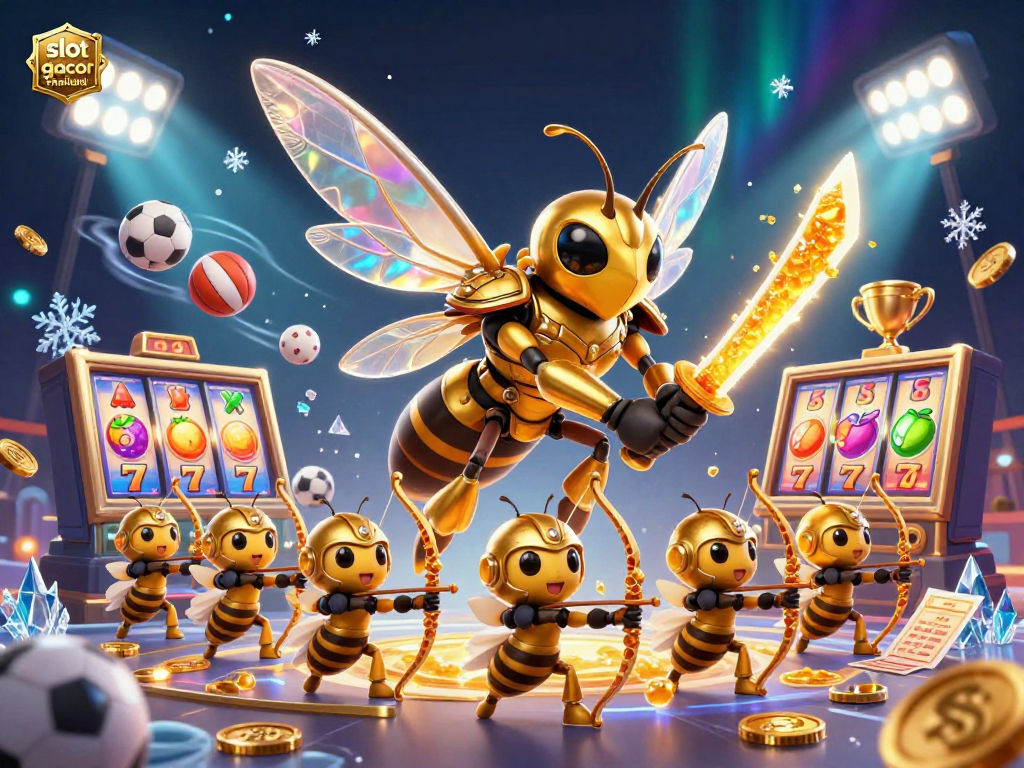 Experience slot gacor thailand with a vibrant 3D illustration of a golden hornet battling for winning spins.