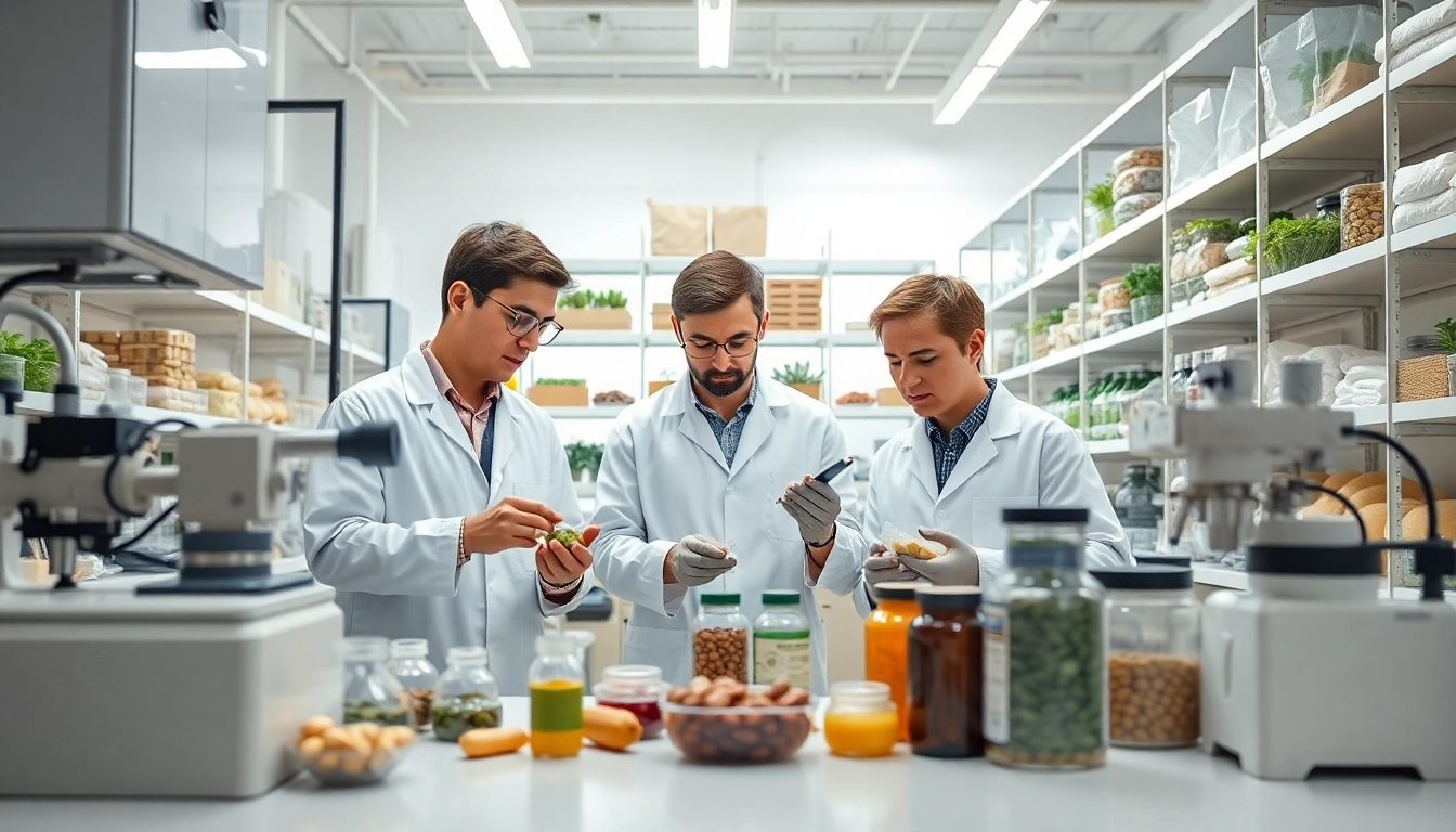 Visualize food supplement manufacturers uk with scientists analyzing ingredients in a modern lab