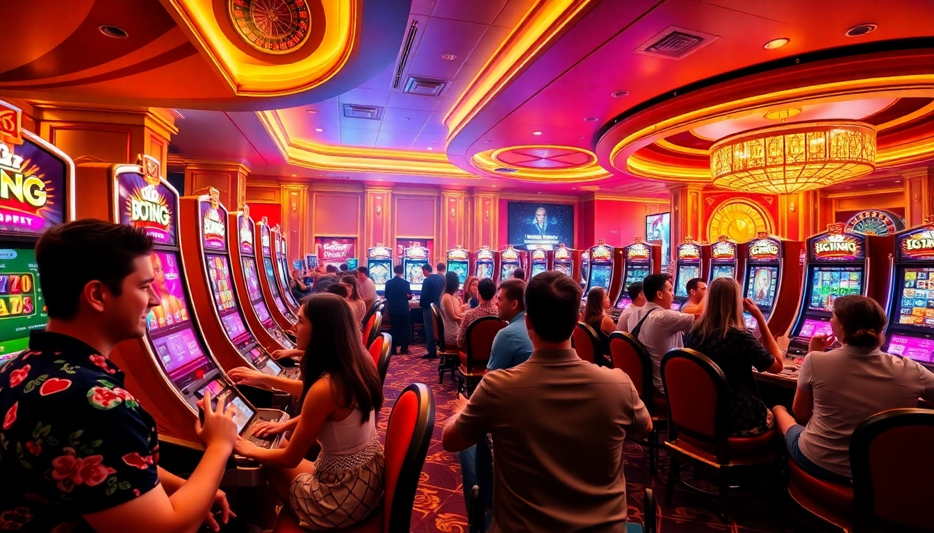 Players enjoying PG Soft slot machines in a luxurious casino setting.