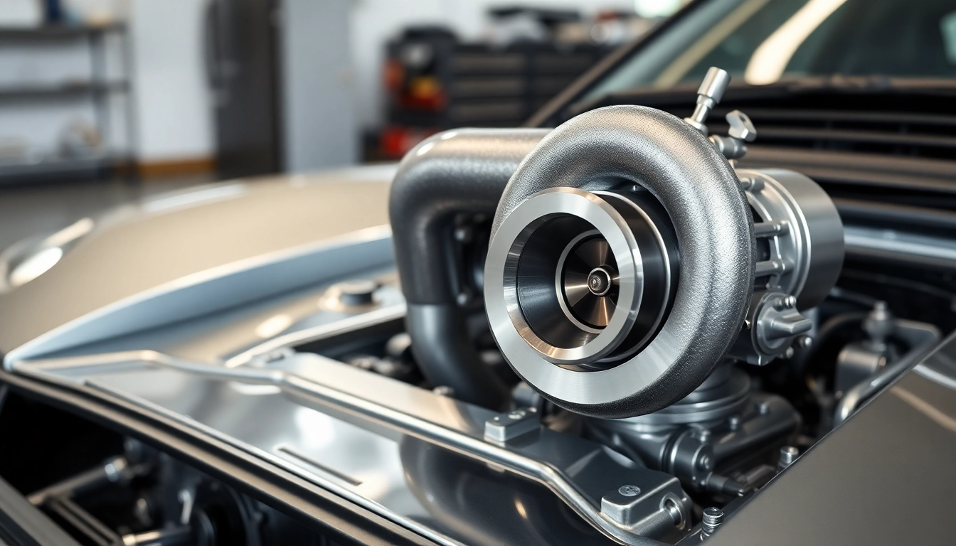 Showcasing a Turbosmart ball bearing turbo mounted on a sports car engine for performance optimization.