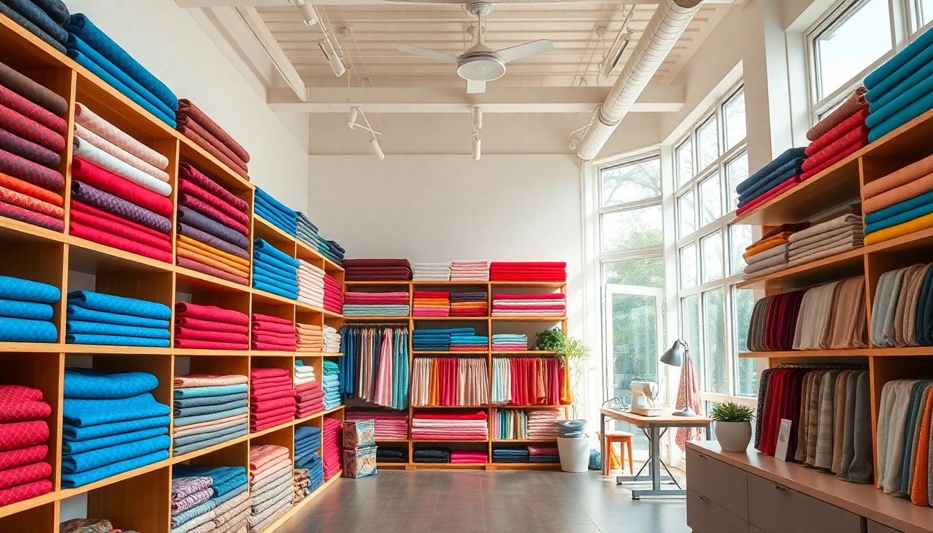 Verken stoffen webshop Nederland met een prachtig assortiment aan kleurrijke stoffen in een uitnodigende winkel.