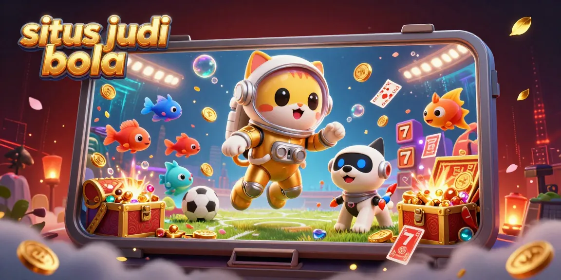 Situs judi bola showcases an exciting sports betting scene with vibrant characters and brilliant effects.