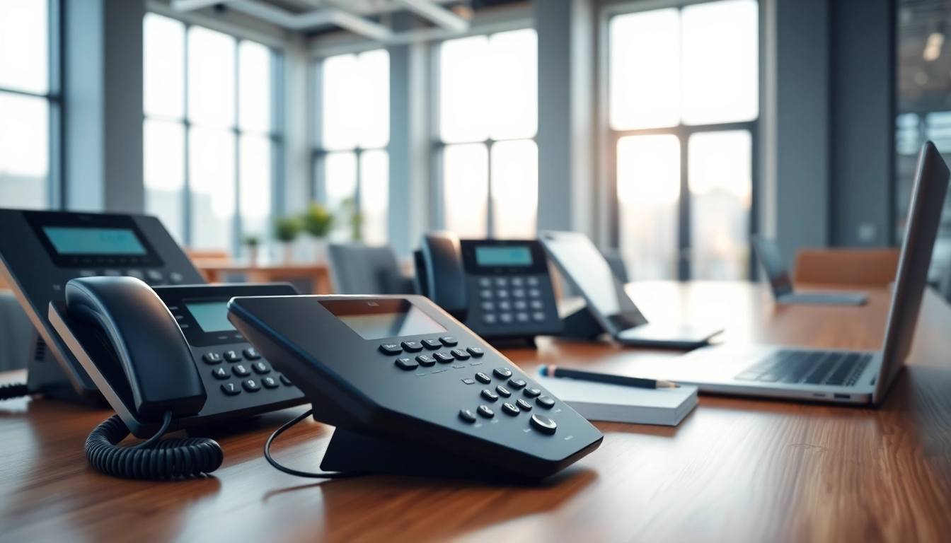 Showcasing innovative telephone systems in a professional office setup with modern features.