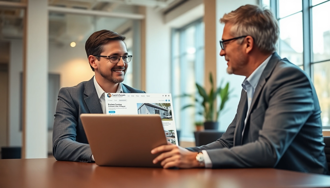 Discover businesses for sale in a professional environment with a broker assisting a client.