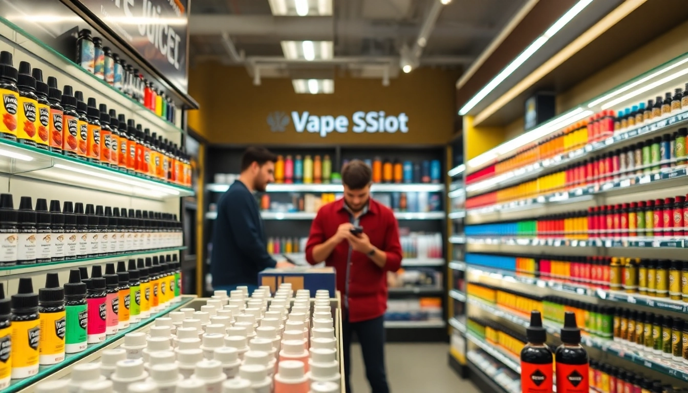 Browse Vape Juice Depot's diverse selection of vape products in a vibrant shop environment.