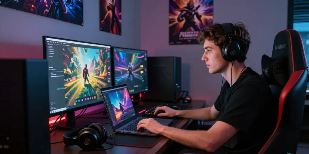Djarumbos login scene with user focused on online gaming setup.