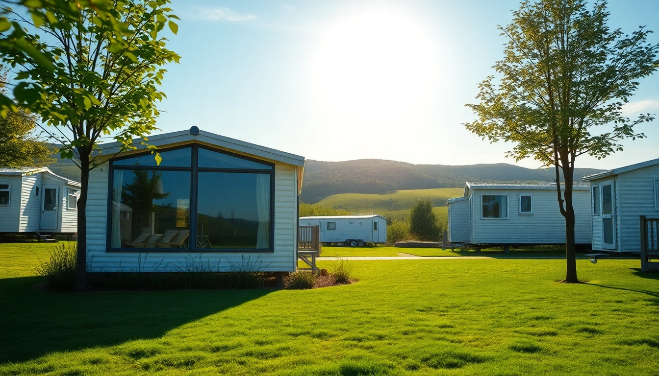 Experience the beauty of Static Caravans harmoniously situated in a tranquil countryside setting.