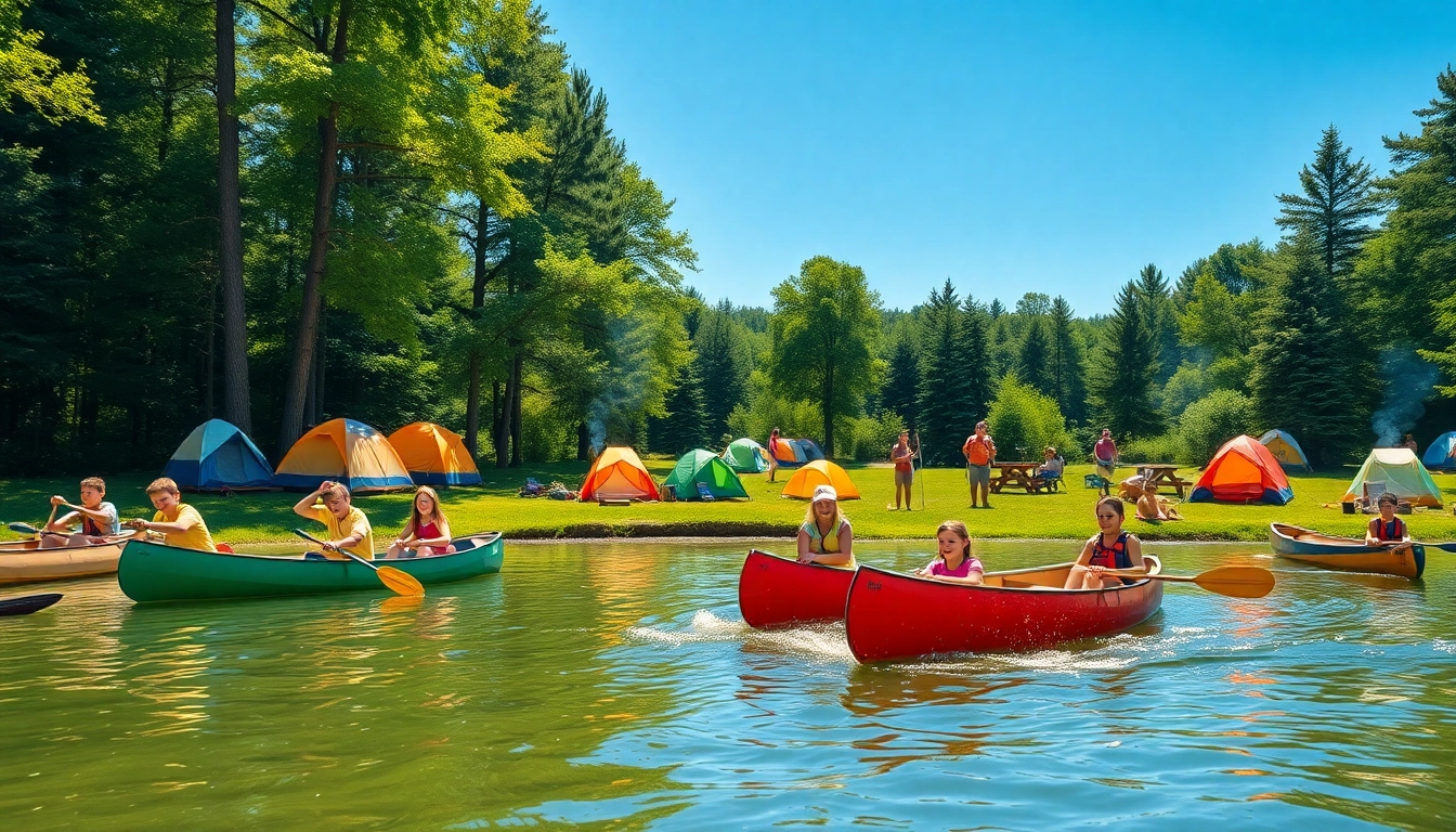 Children enjoying activities at illinois summer camps under a sunny sky, showcasing outdoor fun and camaraderie.