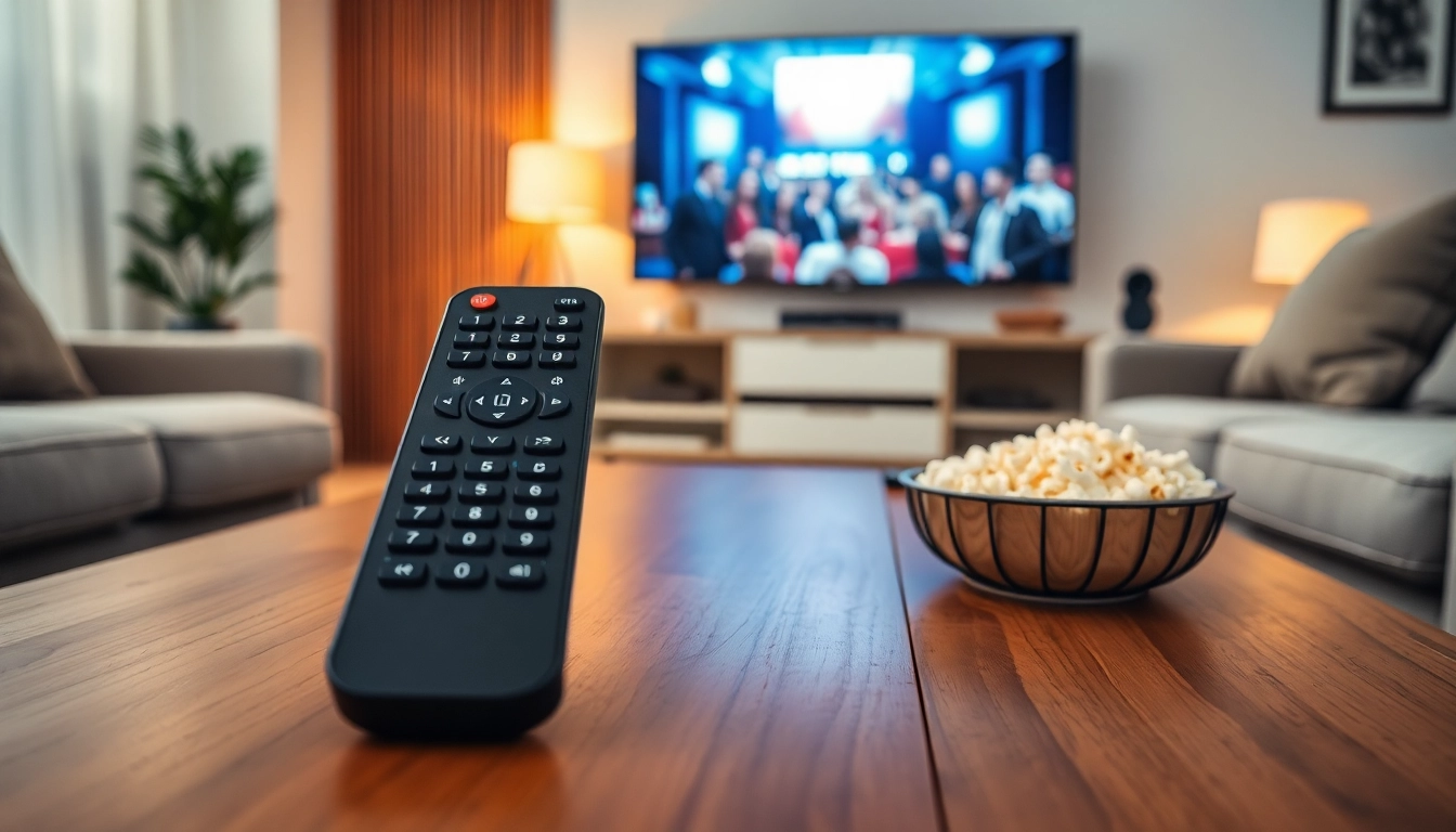 Effiziente Ersatz Fernbedienung auf einem Tisch in einem gemütlichen Wohnzimmer mit TV.
