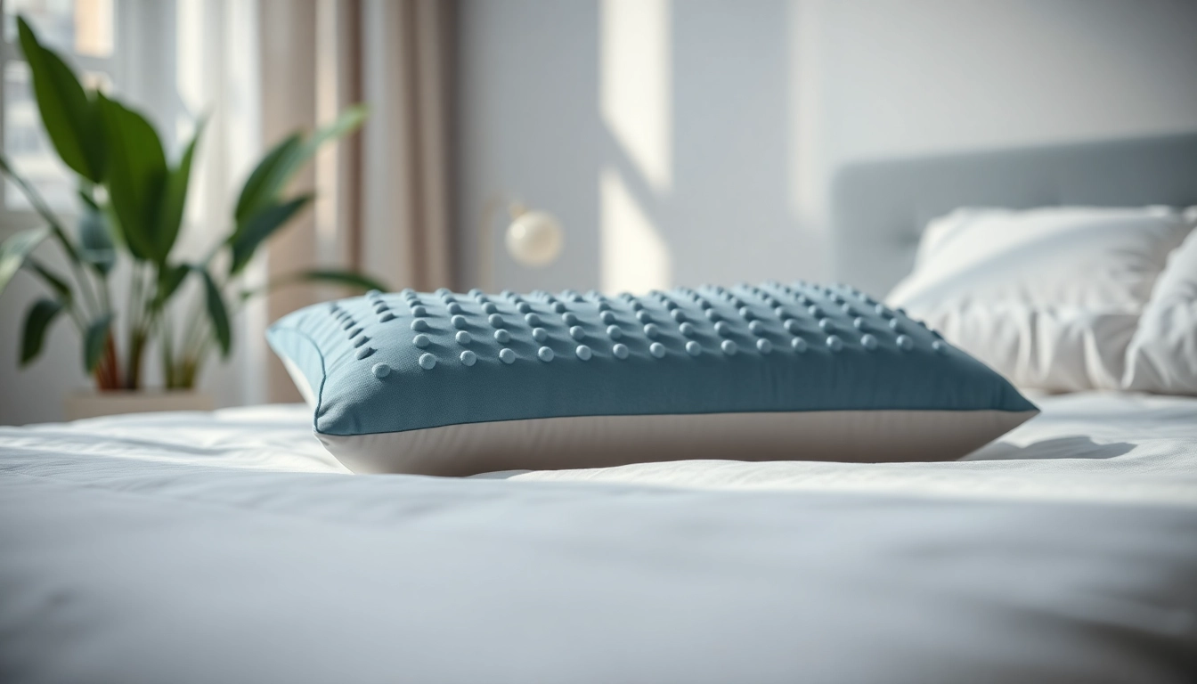 Akupressurkissen in entspannendem Schlafzimmer mit beruhigenden Pflanzen und natürlichem Licht.
