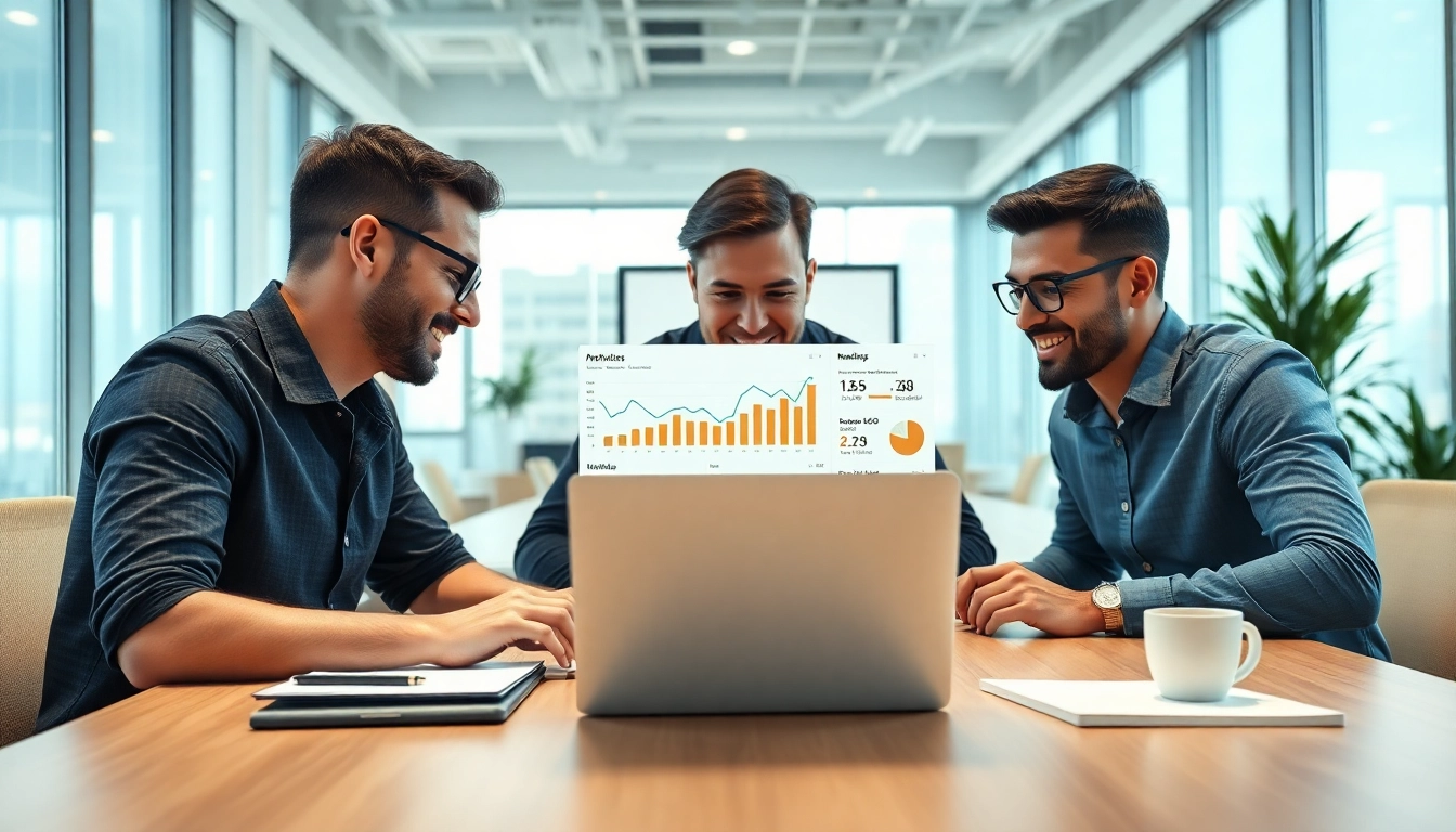 Engage in effective seo services with a professional team analyzing data in a modern office.