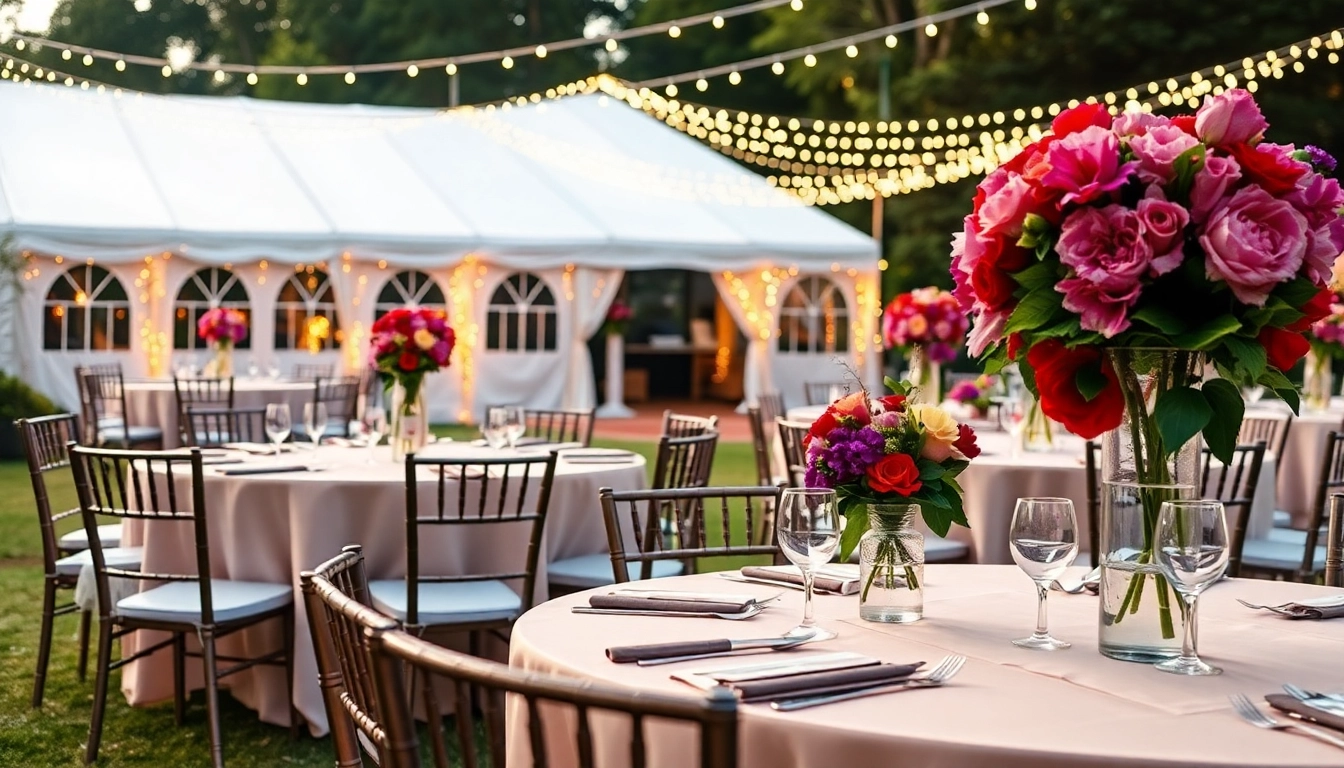 Creative event rentals arrangement with colorful decor and elegant seating setup.