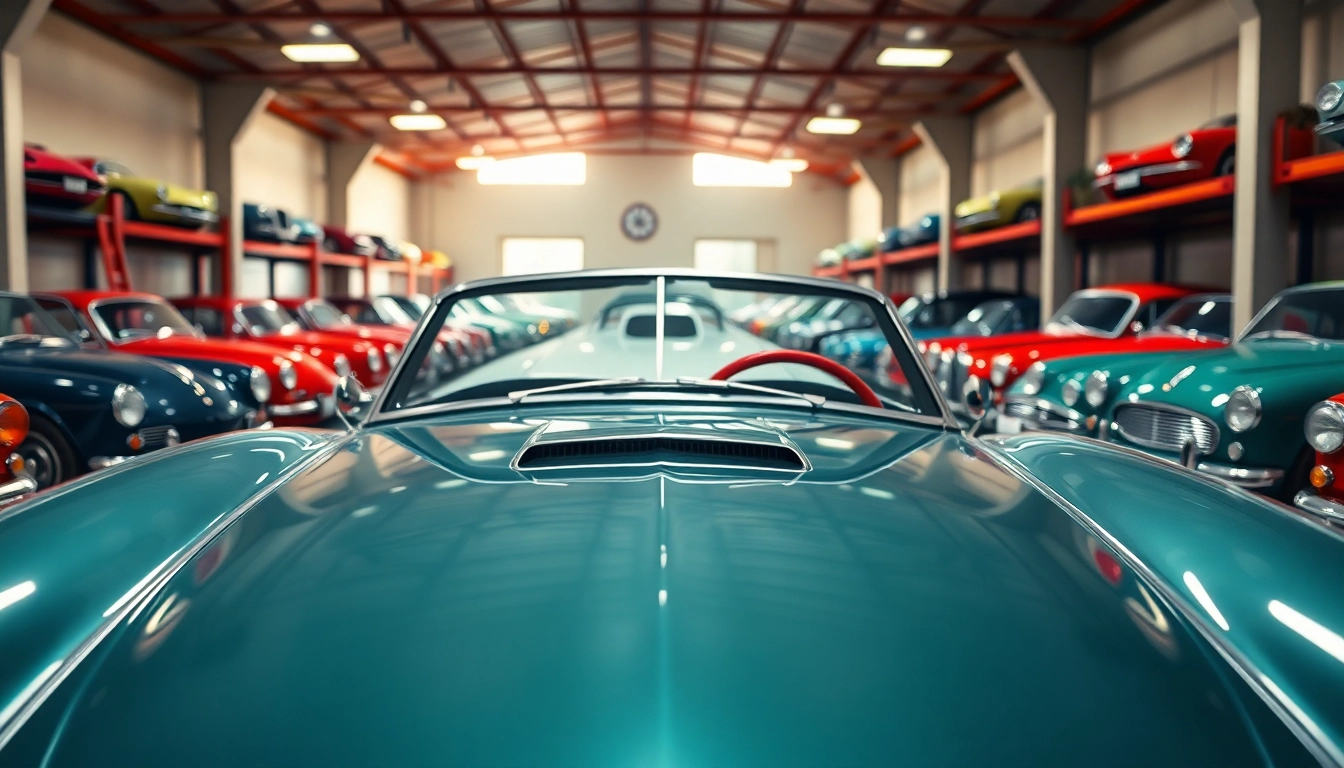 Experience secure classic car storage with meticulously organized vintage vehicles in a well-lit facility.