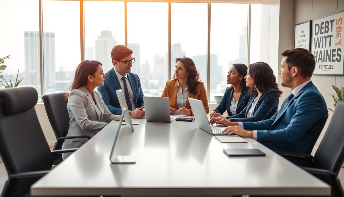 Debt collection UK agents collaborating in a modern office environment.