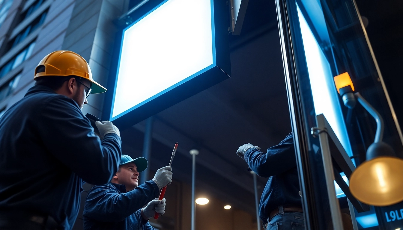 Team performing sign installation, showcasing collaboration and professionalism in action.