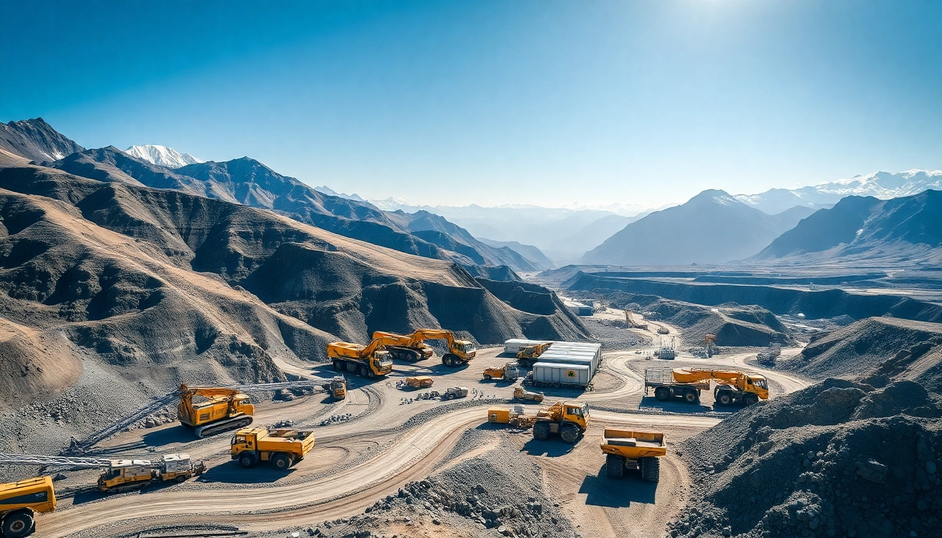 Captivating view of active mines with machinery working in a striking natural landscape.