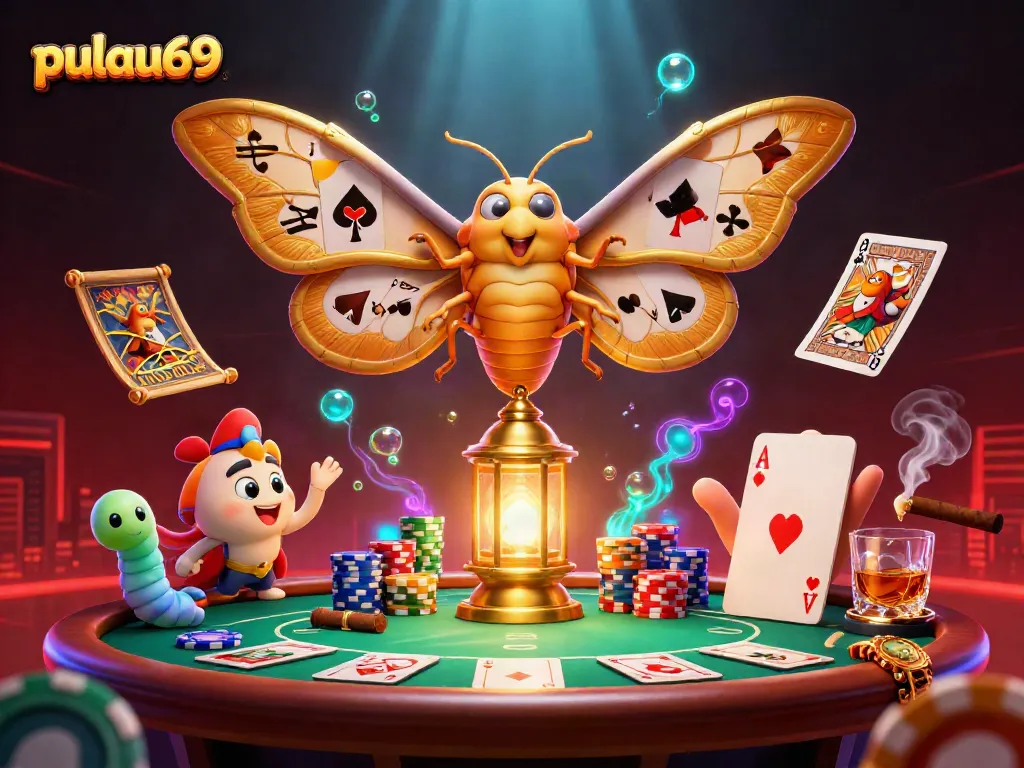 Experience the excitement of pulau69 with a vibrant casino scene featuring poker elements.