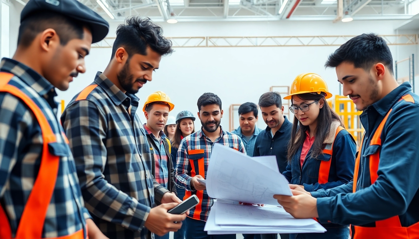 Construction training session with diverse trainees engaged in hands-on learning.