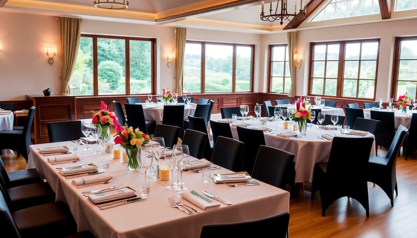 Experience the elegance of Stowe Venue Hire with beautifully arranged table settings and lush gardens.