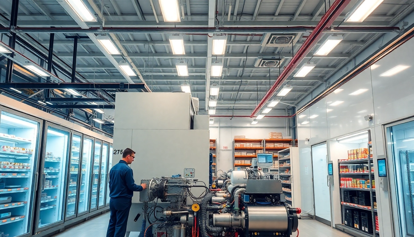 Technicians at cold room manufacturers UK operating industrial refrigeration equipment.