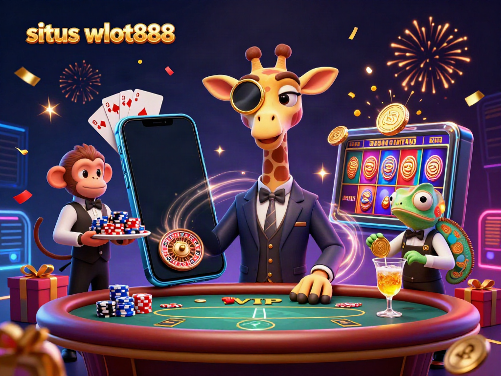 Bermain di situs wslot888, seorang jerapah kaya di meja poker dengan pengantar monyet dan bartender bunglon.