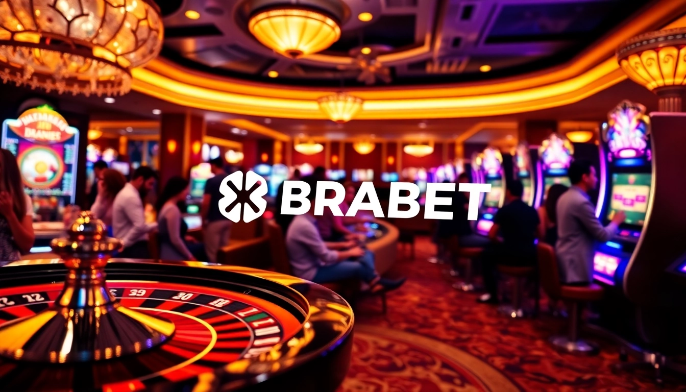 BRABET casino players enjoying a thrilling gaming experience with roulette and slot machines.