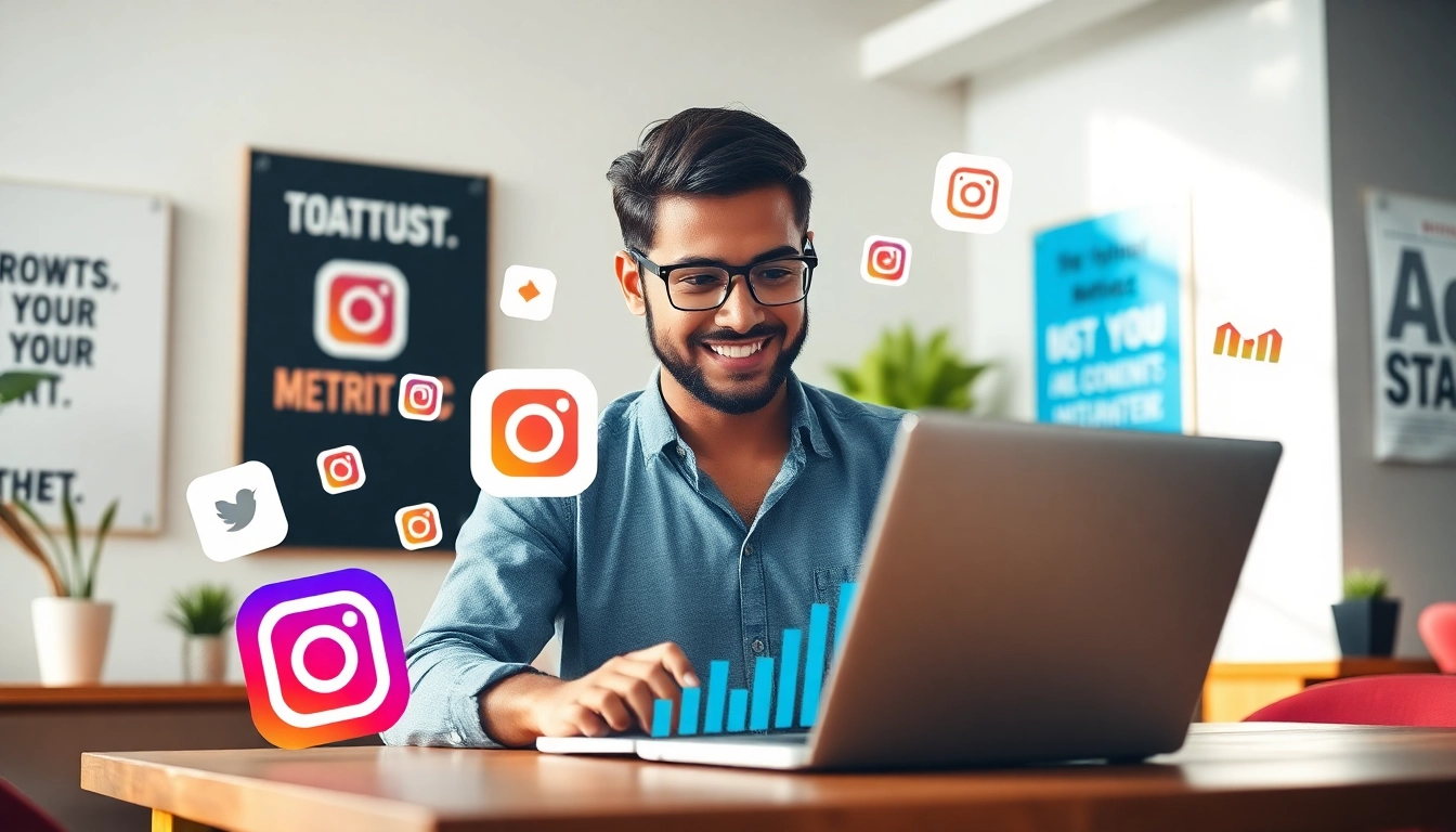 instagram フォロワー 購入の重要性を示した若い起業家のビジュアル。