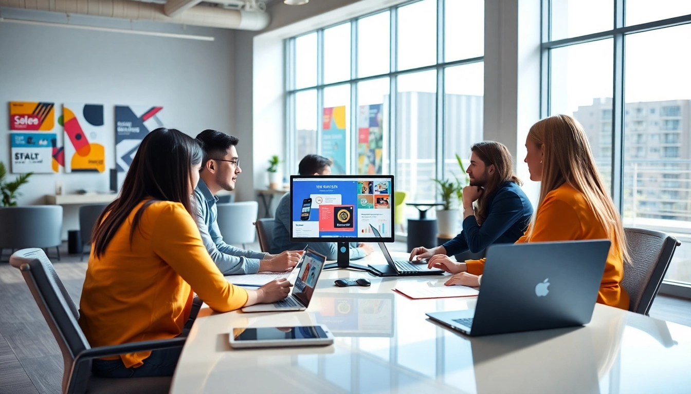 Marketing durch kreatives Webdesign in einem modernen Büro mit kollaborativem Team.