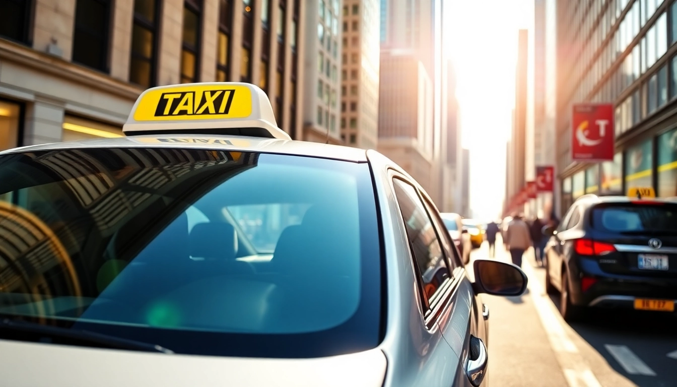 Efficient long distance taxi transfers with a modern taxi in a bustling city setting.