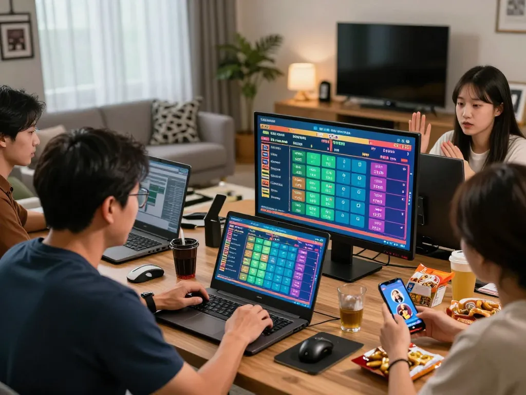 Agen Togel players engaging in an exciting online betting game within a vibrant and modern living space.