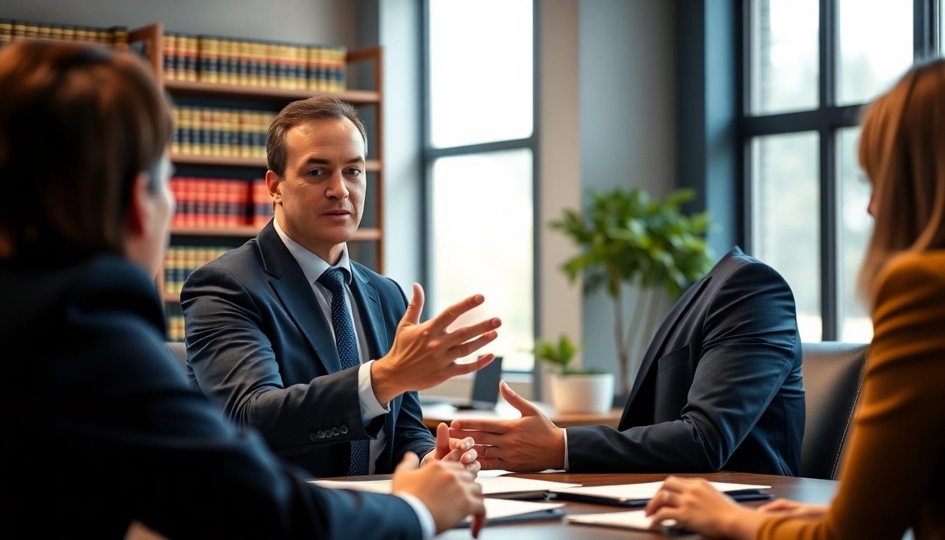 Clearwater truck accident attorney consulting clients in a bright and professional office setting.