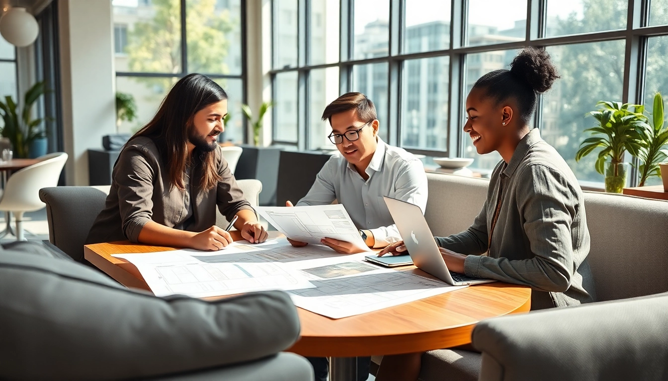 Dynamic team collaboration at a web design company creating modern website layouts.
