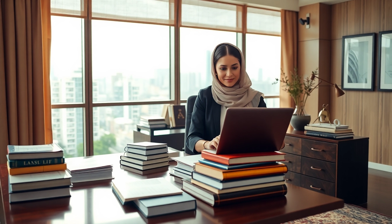 Traducteur arabe certifié travaillant dans un environnement de bureau moderne, illustrant le professionnalisme.